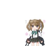  brown_hair dd_(ijigendd) double_bun dress_shirt kantai_collection long_hair michishio_(kantai_collection) school_uniform shirt skirt solo suspenders translated triangle_mouth twintails 
