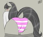  anthro back_turned bedroom_eyes black_hair blush butt close-up clothing ensayne equine female friendship_is_magic fur grey_fur hair hi_res hooves horse looking_at_viewer looking_back mammal my_little_pony octavia_(mlp) panties pony presenting presenting_hindquarters raised_tail solo striped_panties underwear 