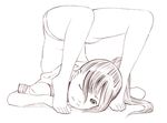  balance_policy barefoot chest_stand contortion feet flexible monochrome one_eye_closed ponytail short_hair sketch solo traditional_media yoshitomi_akihito 