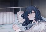  aratagawa_nikei bed black_hair closed_eyes highres kirishima_sagiri long_hair lying on_back pajamas pillow sleeping solo ukagaka under_covers 