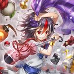  black_hair bobomaster camera doll grin highres horns impossible_spell_card kijin_seija lantern looking_at_viewer multicolored_hair red_eyes red_hair short_hair smile solo touhou yin_yang 