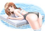  brown_eyes brown_hair competition_swimsuit long_hair lying mashinatsu on_stomach one-piece_swimsuit original solo swimsuit water wet 