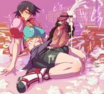  1girl abs bakemonogatari bike_shorts breasts character_request cum ejaculation erect_nipples eyebrows futanari huge_penis kanbaru_suruga masturbation mikoyan monogatari_(series) muscle penis school_uniform short_hair skirt solo sports_bra testicles thick_eyebrows toned veins veiny_penis 