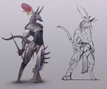  anthro anubian_jackal anubis canine dagger deity digitigrade jackal jewelry loincloth male mammal model_sheet ovopack pose red_eyes sketch solo sword thick_thighs toned weapon 