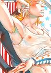  absurdres armpit_hair blonde_hair highres johnny_joestar jojo_no_kimyou_na_bouken male_focus nipples shirt skyfiss solo steel_ball_run sweat wet wet_clothes wet_shirt 