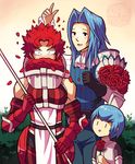  2girls aquanut armor blue_hair blush child cravat degel family fire_emblem fire_emblem:_kakusei flower gauntlets multiple_girls petals polearm red_hair rose short_hair soiree spear viole_(fire_emblem) weapon younger |_| 