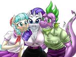  anthro anthrofied blue_eyes blue_hair blush breasts cleavage clothed clothing coco_pommel_(mlp) dragon equine fangs female flower friendship_is_magic green_eyes group hair horn horse looking_at_viewer male mammal my_little_pony nail_polish pia-sama plain_background pony purple_hair rarity_(mlp) sharp_teeth slit_pupils spike_(mlp) sweat teeth unicorn white_background 