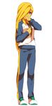  blonde_hair blue_eyes full_body hair_over_one_eye inazuma_eleven_(series) inazuma_eleven_go inazuma_eleven_go_chrono_stone jacket long_hair no_pupils pants raimon reiza sekina simple_background solo standing track_jacket track_pants track_suit unzipped white_background 