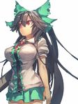  arm_cannon black_hair bow breasts green_skirt hair_bow highres large_breasts long_hair melon22 red_eyes reiuji_utsuho simple_background sketch skirt solo touhou weapon white_background 