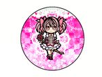  bow bow_(weapon) bubble_skirt choker circle hair_bow kaname_madoka koharu_(blacksweets04) looking_at_viewer magical_girl mahou_shoujo_madoka_magica pink_eyes pink_hair short_hair short_twintails simple_background skirt smile solo twintails weapon white_background 