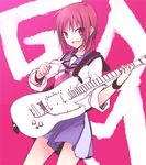  angel_beats! electric_guitar guitar harmonia instrument iwasawa red_eyes red_hair school_uniform serafuku shinda_sekai_sensen_uniform short_hair sleeves_rolled_up 