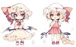  ascot bad_id bad_twitter_id bat_wings blonde_hair blue_hair bow chibi crystal family flandre_scarlet frilled_skirt frills hat hat_bow looking_at_viewer mob_cap multiple_girls open_mouth ponytail puffy_sleeves red_eyes remilia_scarlet shirt shoes short_hair short_sleeves siblings side_ponytail simple_background sisters skirt skirt_set smile stuffed_animal stuffed_toy tecoyuke teddy_bear touhou vest white_background wings 