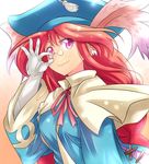  adjusting_eyewear animal_ears breath_of_fire breath_of_fire_iii glasses gloves hat kitayama_miuki long_hair momo_(breath_of_fire) mortarboard pince-nez pink_eyes red_hair robe smile solo 