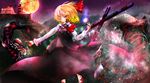  blonde_hair blood blood_on_face bloody_clothes building cross darkness full_moon hair_ribbon monster moon mouth night nolvi red_eyes ribbon rumia shirt short_hair skirt touhou vest 