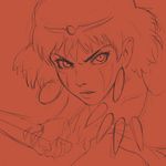  animated animated_gif brown_hair earrings facepaint headband ilya_kuvshinov jewelry lips mononoke_hime necklace parted_lips red_eyes san short_hair solo weapon work_in_progress 