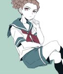  brown_hair flat_color hairlocs inazuma_eleven inazuma_eleven_(game) inazuma_eleven_(series) kidou_yuuto male_focus sailor_collar sailor_wear saku_anna sitting sketch soccer_uniform solo sportswear 