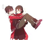  1boy 1girl carrying closed_eyes hair_ornament hairclip jacket kagerou_project kisaragi_shintarou ljy970310 long_hair princess_carry red_scarf role_reversal scarf school_uniform serafuku shaded_face short_hair smile sparkle tateyama_ayano track_jacket 