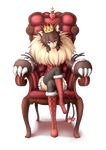  animal_ears beauty_and_the_beast blue_eyes boots bow brown_hair claws commentary_request cross-laced_footwear crossed_legs crown full_body fur_trim lace-up_boots mane monster_girl original princess_royale sitting smile solo tail tail_bow transparent_background tyanbaku 