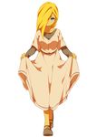  blonde_hair blue_eyes cosplay curtsey full_body hair_over_one_eye inazuma_eleven_(series) inazuma_eleven_go inazuma_eleven_go_chrono_stone jeanne_d'arc_(inazuma_eleven) jeanne_d'arc_(inazuma_eleven)_(cosplay) long_hair looking_at_viewer no_pupils reiza sekina simple_background solo standing white_background 