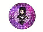  :&lt; akemi_homura black_hair circle hairband koharu_(blacksweets04) long_hair looking_at_viewer magical_girl mahou_shoujo_madoka_magica pantyhose purple_eyes shield simple_background skirt solo white_background 