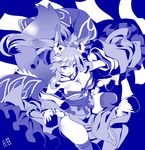  animal_ears bad_id bad_pixiv_id blue bow breasts cleavage detached_sleeves fate/extra fate_(series) fox_ears hair_bow hair_ribbon ho-mei japanese_clothes large_breasts monochrome ribbon solo tamamo_(fate)_(all) tamamo_no_mae_(fate) thighhighs 