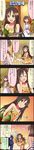  &gt;_&lt; 2girls 4koma :d alcohol blue_eyes bottle brown_hair champagne character_name cinderella_girls_gekijou closed_eyes colorized comic cup dress drinking_glass gloves green_eyes hair_ornament hairband hairclip highres himekawa_yuki idolmaster idolmaster_cinderella_girls jewelry long_hair long_image multiple_girls necklace official_art open_mouth producer_(idolmaster) sakuma_mayu short_hair smile table tall_image translated wine_bottle wine_glass 
