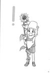  comic flower greyscale hat highres monochrome moriya_suwako sakana_(ryuusui-tei) solo sunflower touhou yotsubato! 
