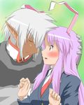  1girl animal_ears blush bunny_ears buront closed_eyes crossover final_fantasy final_fantasy_xi fueiku long_hair open_mouth purple_hair reisen_udongein_inaba short_hair silver_hair the_iron_of_yin_and_yang touhou 