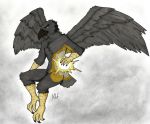  2019 anthro avian beak bird claws corvid crow feathers fur haibet magic male nude solo traditional_media_(artwork) wings 