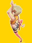  bad_id bad_pixiv_id blonde_hair breasts fighting_stance from_above green_eyes huang_baoling midriff rduuroorn short_hair shorts sideboob solo thighhighs tiger_&amp;_bunny 