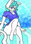  blue_hair bottomless feline female fur hair mammal michiyoshi plantigrade purple_eyes white_fur 