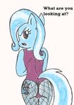  anthro anthrofied back_turned blue_fur blue_hair cutie_mark english_text equine friendship_is_magic fur hair horse looking_at_viewer looking_back mammal multi-colored_hair my_little_pony open_mouth plain_background pony purple_eyes raijinsenshi solo text trixie_(mlp) two_tone_hair white_background 