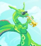  ambiguous_gender bedupolker cool eyewear green_dragon musical_instrument nintendo pok&#233;mon rayquaza sky sunglasses trumpet video_games 