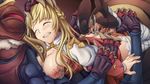  1girl archbishop blonde_hair breasts clenched_teeth cum dark_matrix eyes_closed high_heels highres insect long_hair monster moonshell nipples ragnarok_online rape saliva tears teeth thighhighs 