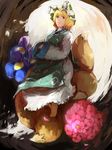 bad_id bad_pixiv_id barefoot blonde_hair flower fox_tail hands_in_opposite_sleeves hat hydrangea long_sleeves multiple_tails pillow_hat short_hair shoutarou_(tibi2) sitting smile solo tail tassel touhou wide_sleeves yakumo_ran yellow_eyes 