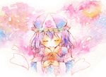  bad_id bad_pixiv_id blush closed_eyes frilled_sleeves frills hat heart interlocked_fingers ketama_no_su long_sleeves purple_hair saigyouji_yuyuko short_hair smile solo touhou traditional_media triangular_headpiece upper_body watercolor_(medium) wide_sleeves 