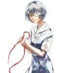  ayanami_rei bad_id bad_pixiv_id bandage_over_one_eye bandages blue_hair holding neon_genesis_evangelion open_mouth pale_skin piaon rebuild_of_evangelion red_eyes ribbon school_uniform short_hair solo 