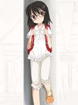  :&lt; backpack bag black_hair child glasses hair_ornament hairclip highres original shoes short_hair shouji_ayumu solo 