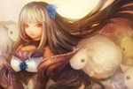  animal bad_id bad_pixiv_id brown_eyes flower hair_ornament long_hair original sheep solo very_long_hair yoru_(xueyinye) 