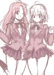  alternate_costume hong_meiling izayoi_sakuya kanaritu monochrome multiple_girls one_eye_closed pink school_uniform sketch touhou 