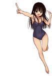  absurdres armpits barefoot black_eyes black_hair colorized foreshortening hands highres long_hair murasame_oshizu non-web_source one-piece_swimsuit pointing school_swimsuit solo swimsuit to_love-ru vector_trace 