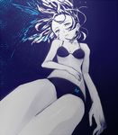  bad_id bad_pixiv_id bikini black_hair blue grey_eyes hands kawazu monochrome original solo swimsuit underwater 