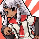  blush dark_skin dd_(ijigendd) os-tan red_eyes school_uniform silver_hair solo vista-tan vistake 