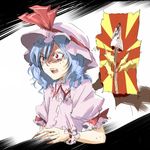  blue_hair puffy_short_sleeves puffy_sleeves red_eyes remilia_scarlet shaded_face shippori short_hair short_sleeves solo surprised touhou turn_pale upper_body wrist_cuffs 