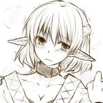  breasts brown cleavage collar half_updo large_breasts mizuhashi_parsee monochrome pointy_ears short_hair solo touhou yjy 