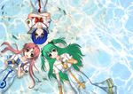  aika_granzchesta alice_carroll aria blue_eyes blue_hair circle_formation crossed_arms fingerless_gloves fish from_above gloves green_eyes green_hair hair_ornament hairclip hands_clasped hands_on_own_chest kyoko_hk long_hair looking_at_viewer lying mizunashi_akari multiple_girls own_hands_together pink_hair short_hair short_sleeves single_glove skirt smile two_side_up uniform very_long_hair water 