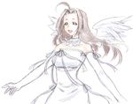  ahoge bride brown_hair dress elbow_gloves fuu_(futian) gloves idolmaster idolmaster_(classic) long_hair miura_azusa ribbon solo wedding_dress wings 