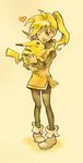  blonde_hair chuchu_(pokemon) flower gen_1_pokemon hat heart highres one_eye_closed pantyhose pikachu pokemon pokemon_(creature) pokemon_special ponytail shinoasa short_hair skirt straw_hat yellow_(pokemon) yellow_skirt 