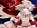  bad_id bad_pixiv_id bat_wings hat kintaro red_eyes remilia_scarlet silver_hair solo touhou wings wrist_cuffs 