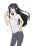  black_hair copyright_request denim glasses hand_on_hip jeans long_hair mura_(kanojo_no_oukoku) pants solo 
